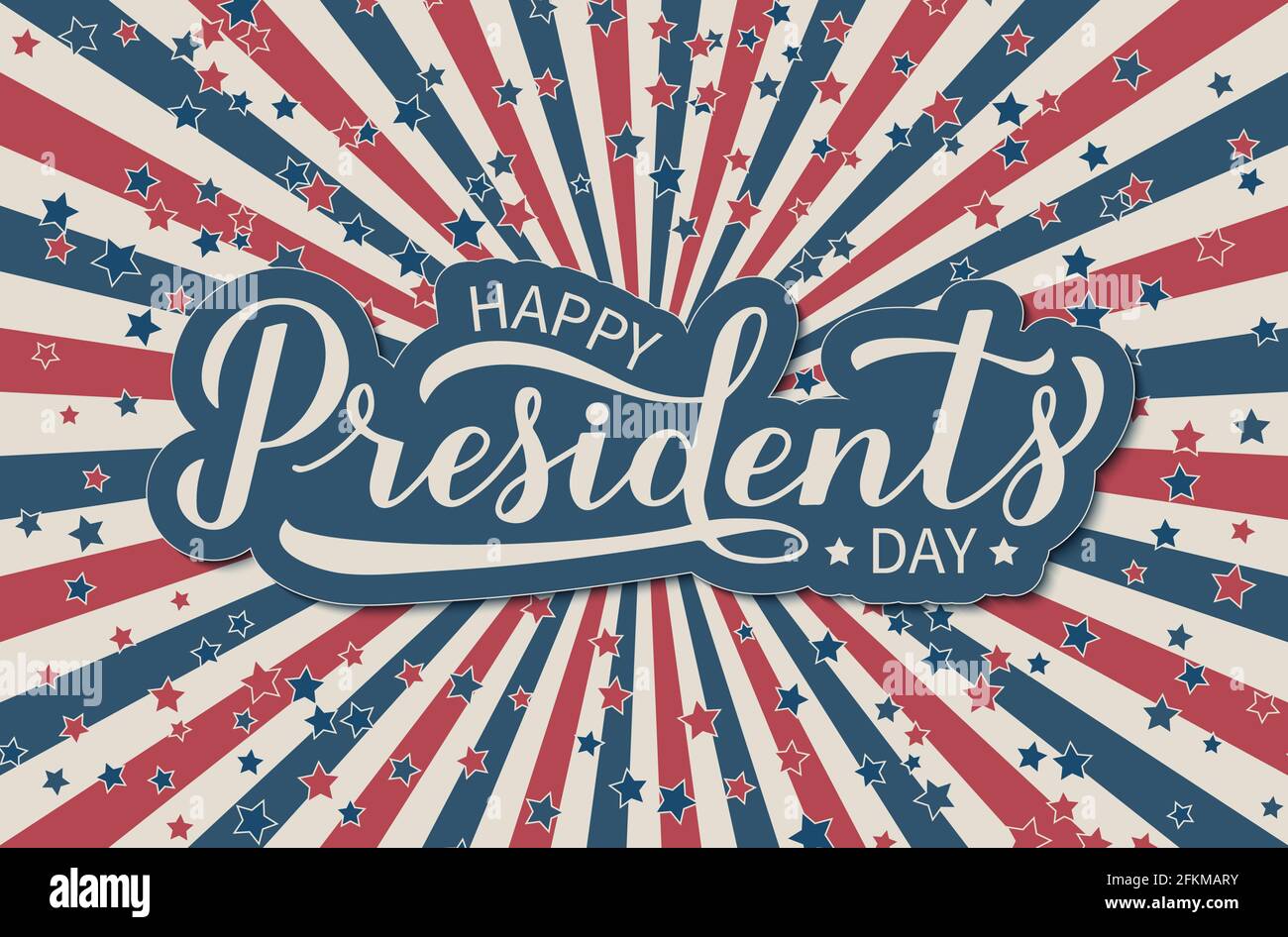 Happy President s Day calligraphy lettering on American retro patriotic background. Easy to edit vector template for logo design, banner, greeting car Stock Vector
