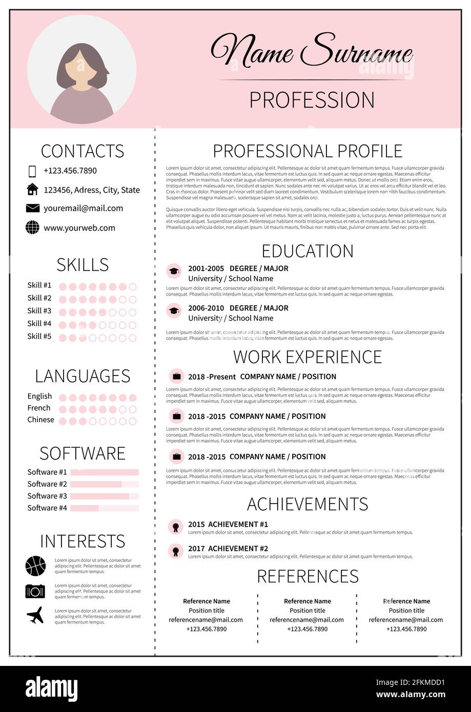 strijd Pakket Allemaal Resume template for women. Modern CV layout with infographic. Minimalist curriculum  vitae design. Employment vector illustration Stock Vector Image & Art -  Alamy