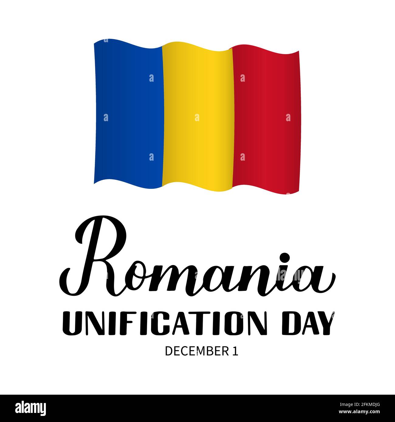 Romania Unification Day lettering with flag. Romanian National holiday