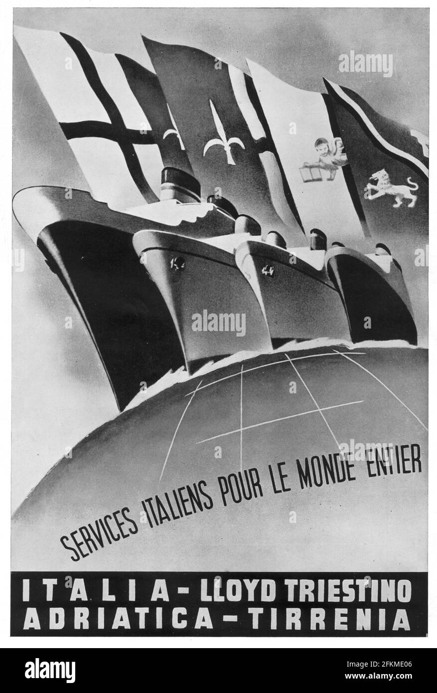 Vintage  'Services Italiens Pour Le Monde Entier' Advertisement from L'Illustration 1939, poster quality, revived and enhanced, 600dpi Stock Photo
