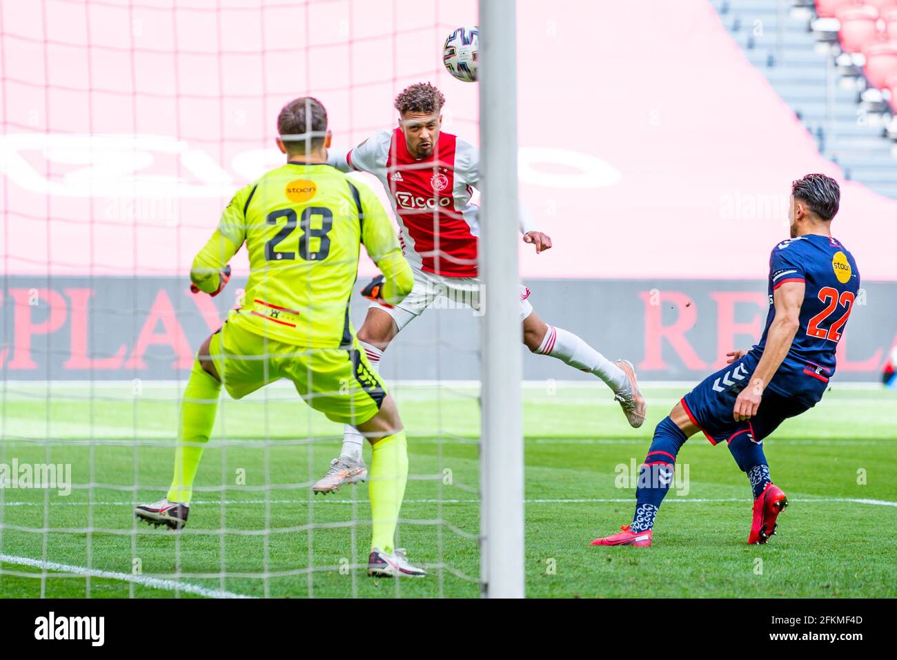 Amsterdam Netherlands. 2nd May, 2021. Devyne Rensch of Ajax scores 3-0 for Ajax during Eredivisie match Ajax-FC Emmen on May, 2 2021 in Amsterdam Netherlands Photo by SCS/Sander Chamid/AFLO (HOLLAND OUT) Credit: Aflo Co. Ltd./Alamy Live News Stock Photo