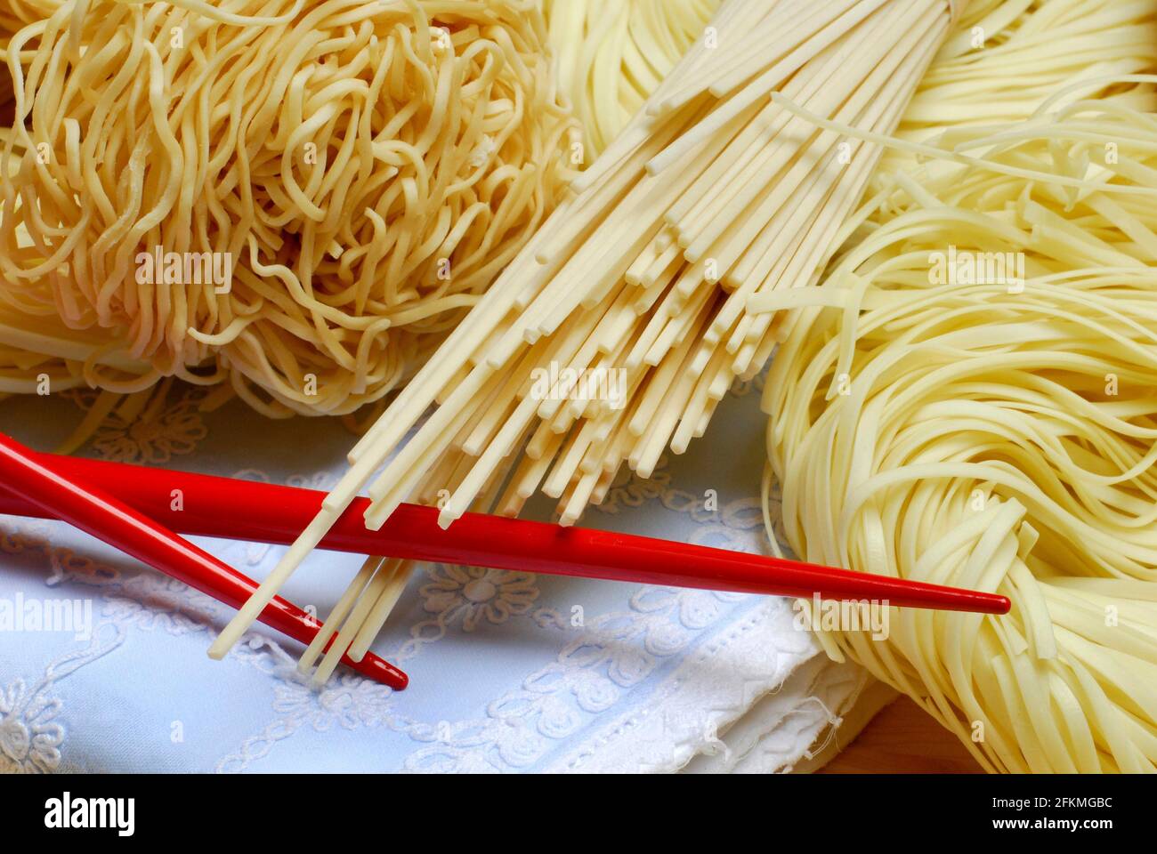Chinese nest noodles and Chinese spaghetti, chopsticks, noodles Stock Photo Alamy