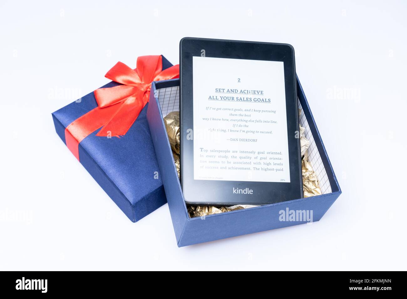 Amazon Kindle Paperwhite 2019 is Amazon e-book reader that is lightweight and waterproof Stock Photo