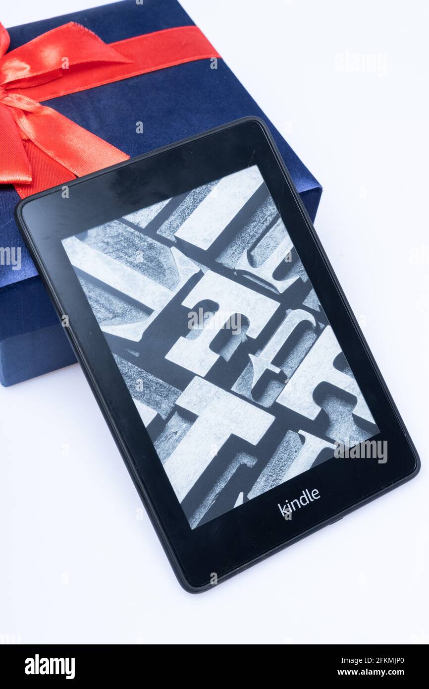 Amazon Kindle Paperwhite 2019 is Amazon e-book reader that is lightweight and waterproof Stock Photo