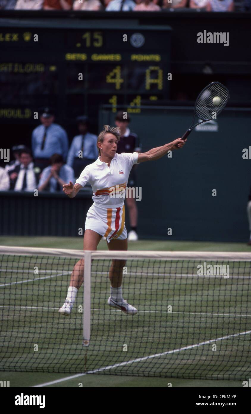 Martina Navratilova reaches for a forehand volley during the 1983 Wimbledon championships. Stock Photo