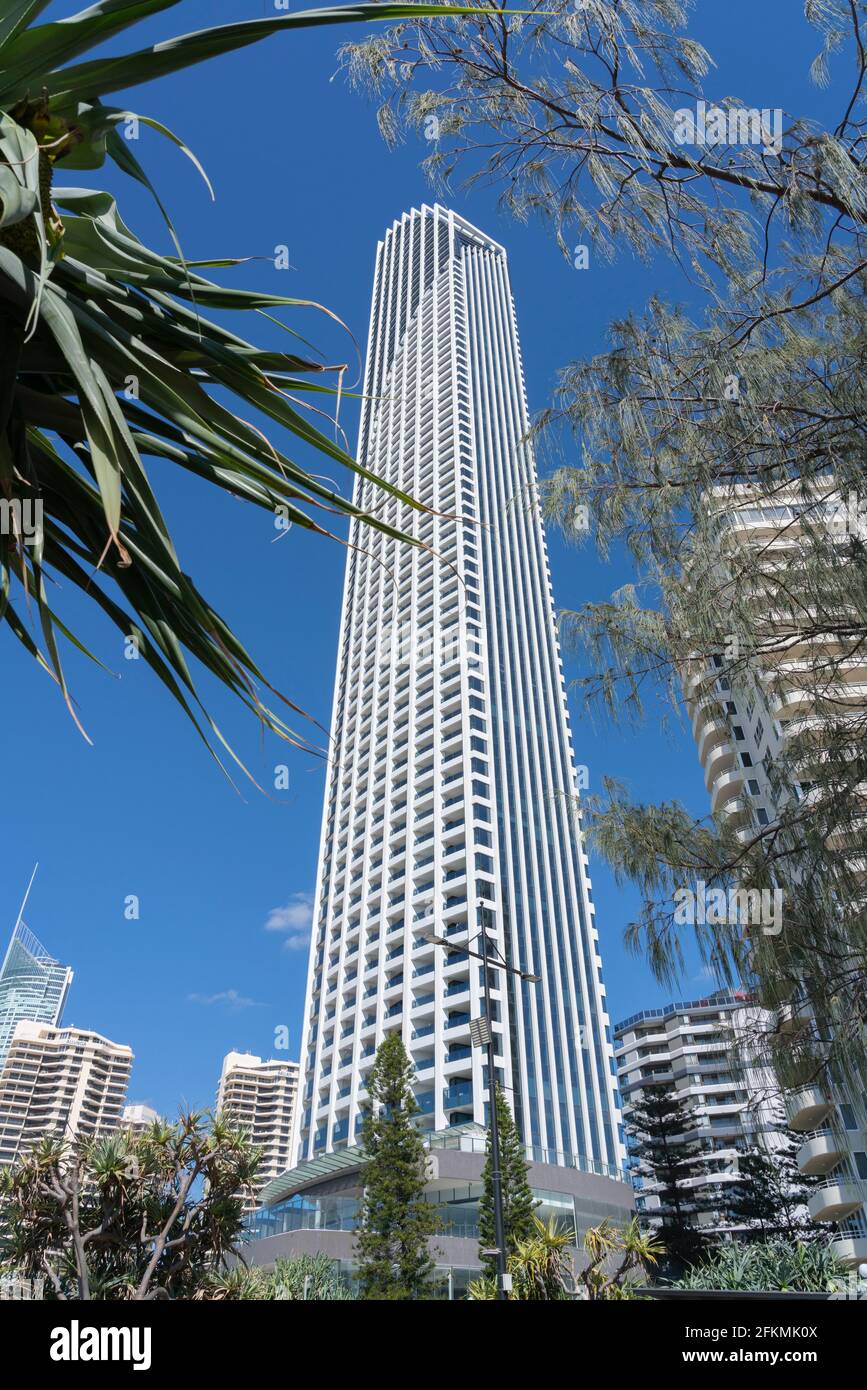 View of A complete cinematic transformation of a high-rise apartment tower ...