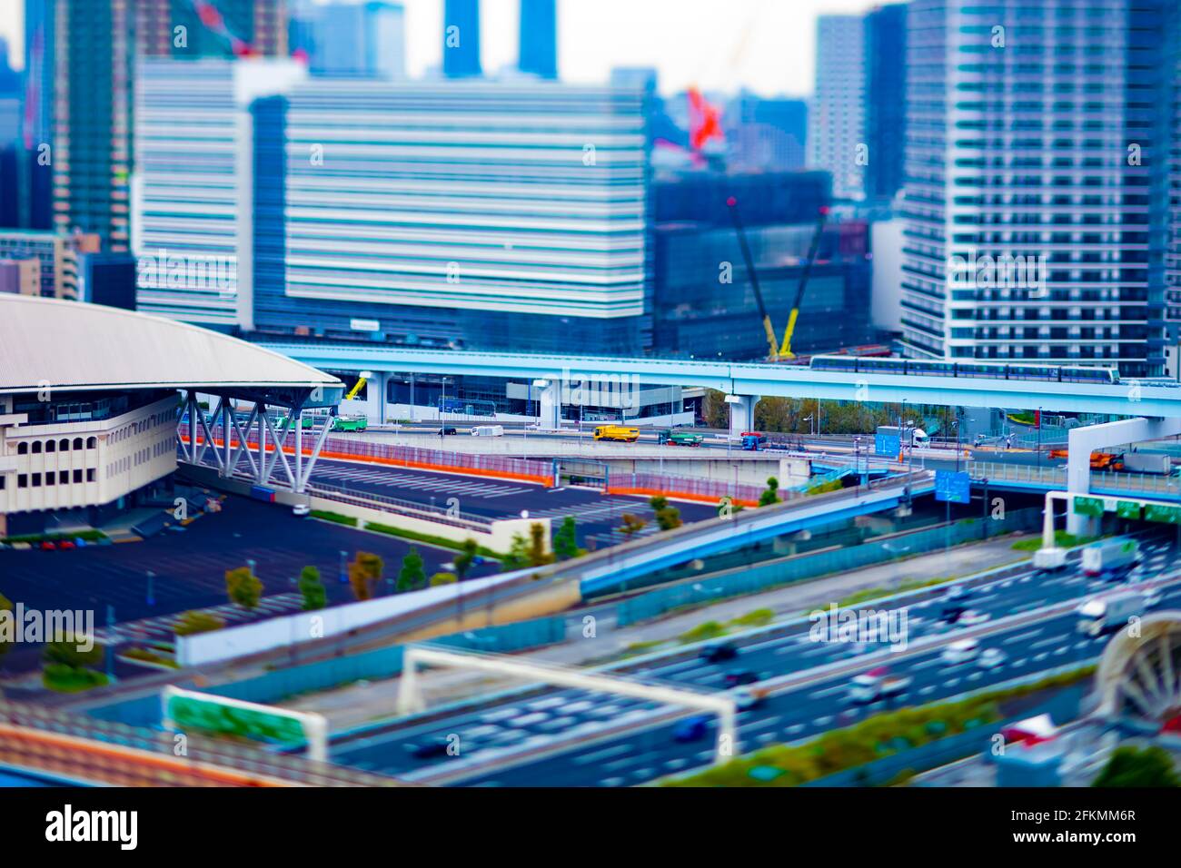 A city street at the urban town like miniature in Ariake Tokyo daytime tilt shift Stock Photo