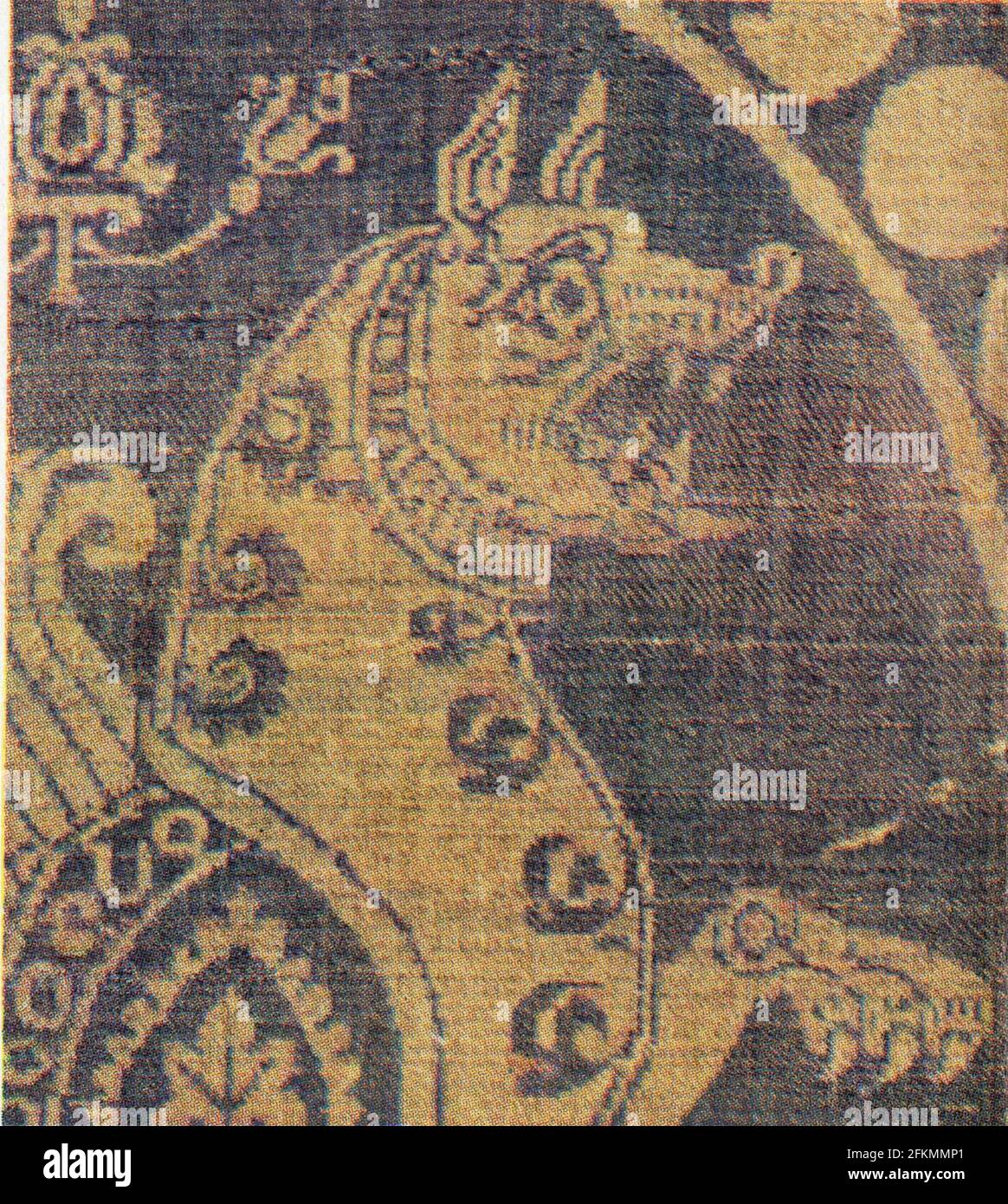 Tissus d'époque sassanide évoquant les animaux fabuleux d'Asie centrale Stock Photo