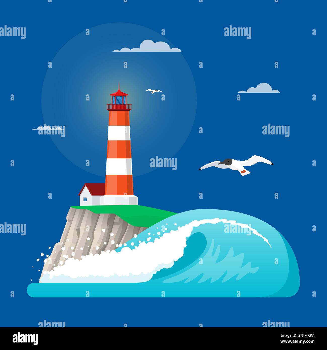 Vector illustration of lighthouse in flat style Stock Vector