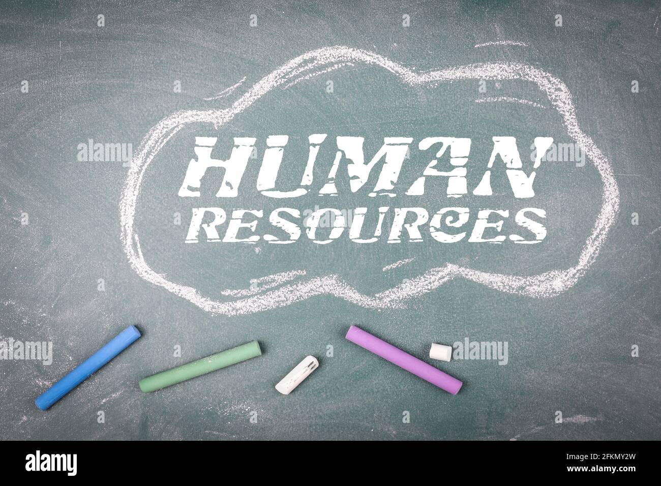HUMAN RESOURCES. Cloud on a green chalkboard. Stock Photo
