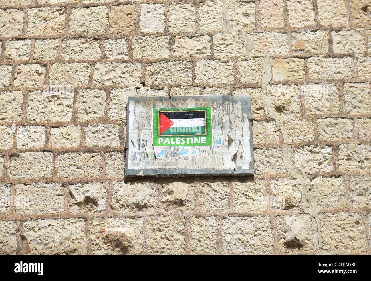 Anti Zionist ( Israeli ) slogans and stickers decorate the ultra Orthodox section of Toldos Aharon in Mea She'arim neighborhood in Jerusalem, Israel. Stock Photo