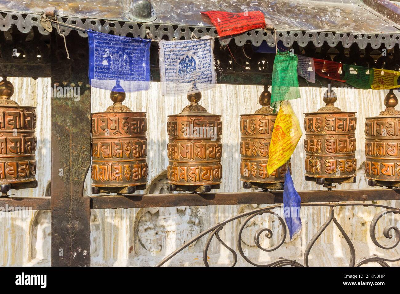 Prayer rolls at the Swayambhunath temple in Kathmandu, Nepal Stock ...