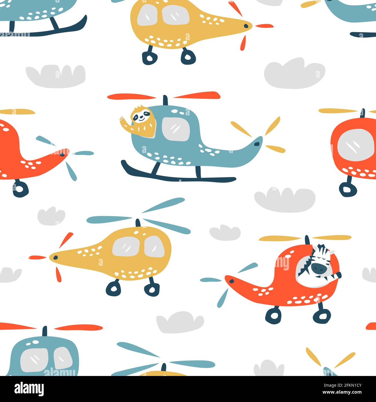Childish seamless pattern with cute helicopter. Creative texture for fabric, textile Stock Vector