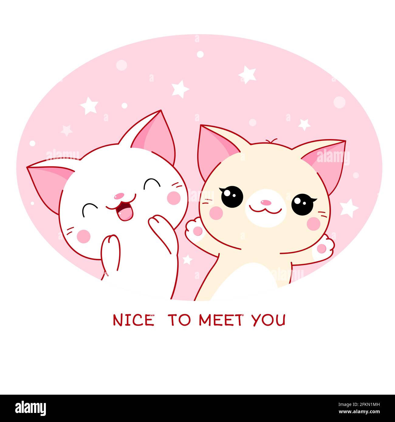 https://c8.alamy.com/comp/2FKN1MH/greeting-card-with-kawaii-cats-two-cute-kitten-and-inscription-nice-to-meet-you-vector-illustration-eps8-2FKN1MH.jpg