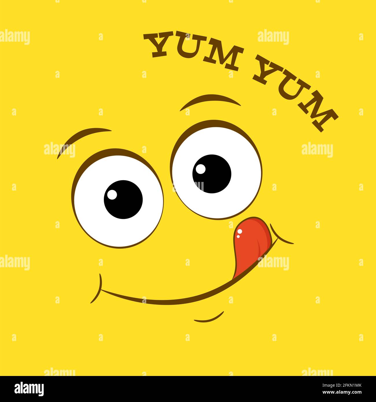 Yummy emoji. Smiling yummy emoticon on yellow background