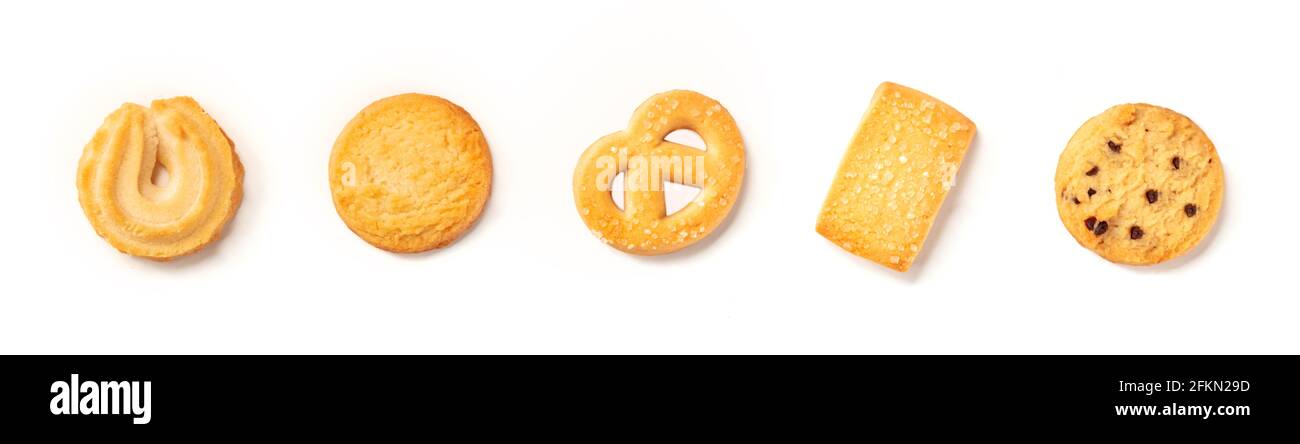 Danish butter cookies assortment, shot from above on a white background Stock Photo