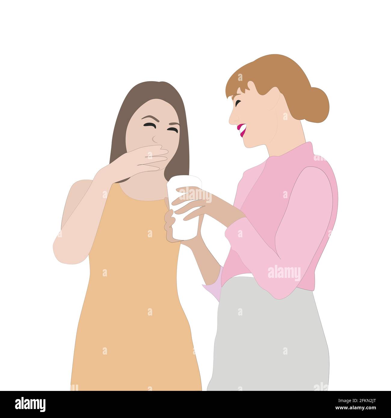 Woman communication , girls coffee break in office. Business break people at work, woman worker hang out and gossiping, Vector illustration Stock Vector
