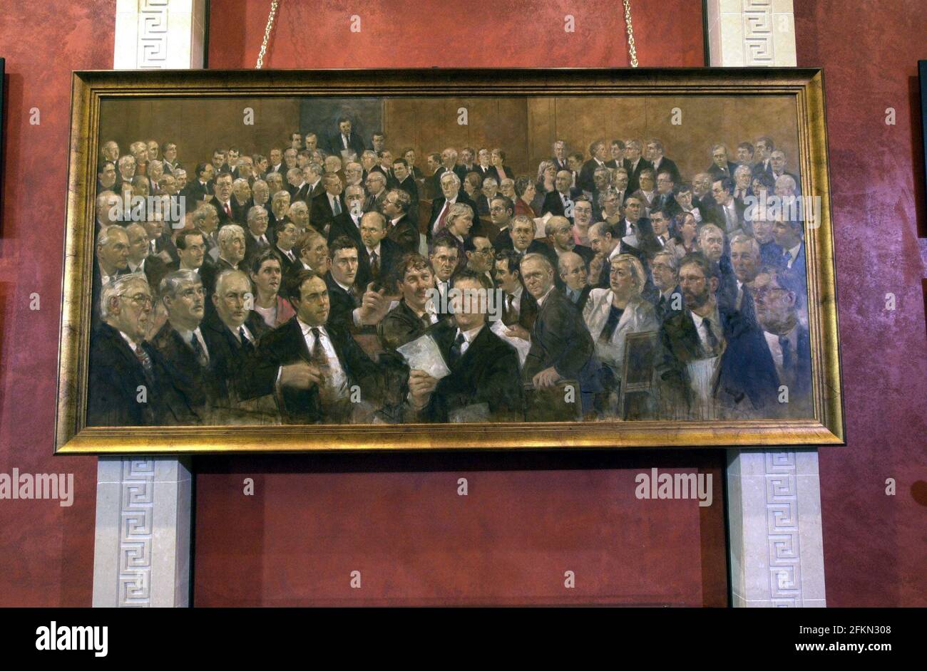 File photo dated 10/2/2003 of a painting of the Northern Ireland Assembly in session by Belfast artist, Mr Noel Murphy which was was unveiled in Parliament buildings by the House Speaker Lord Alderdice. The day that many consider to be the date the state of Northern Ireland was created will be quietly marked on Monday. Issue date: Monday May 3, 2021. Stock Photo