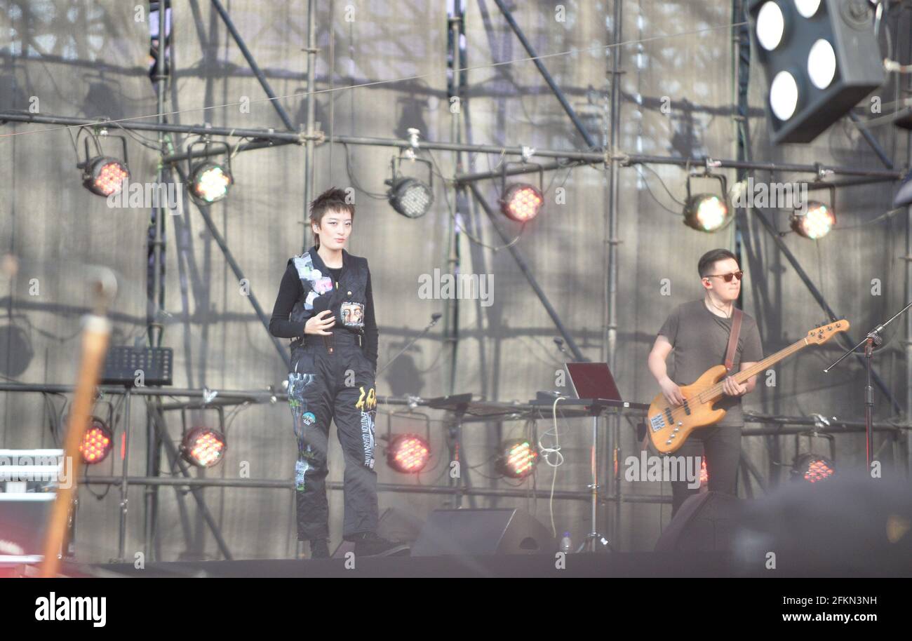 Beijing, China. 2nd May, 2021. Singer Zeng Yike (L) performs at the Strawberry Music Festival in Beijing, capital of China, May 2, 2021. The 2021 Strawberry Music Festival is held at Beijing Expo Park from May 2 to May 4. Credit: Xiao Xiao/Xinhua/Alamy Live News Stock Photo