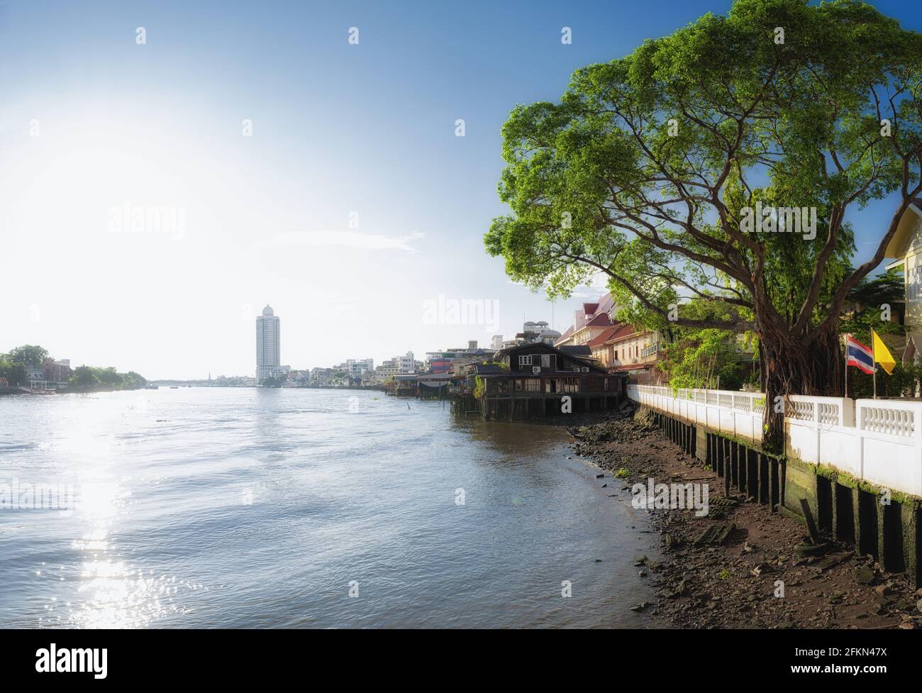 Chao Praya riverbank riverscape Stock Photo