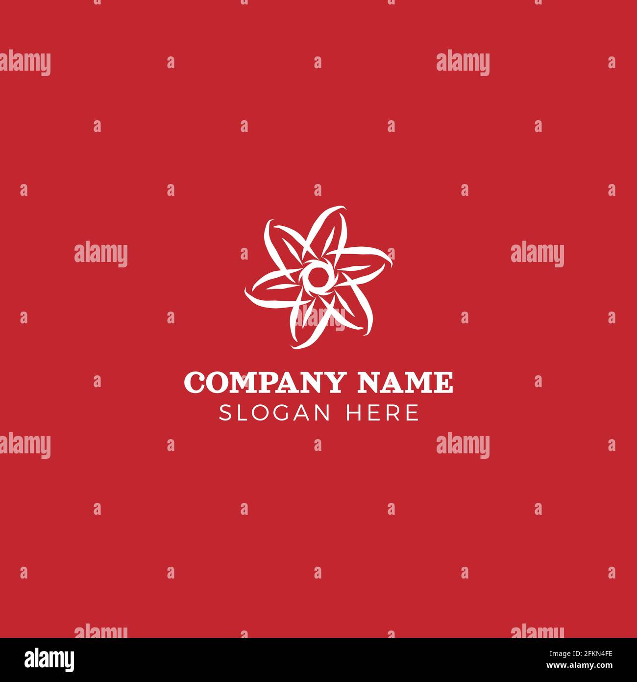 Hand Drawn Beautiful Flower Company Logo Design Isolated on Dark Red
