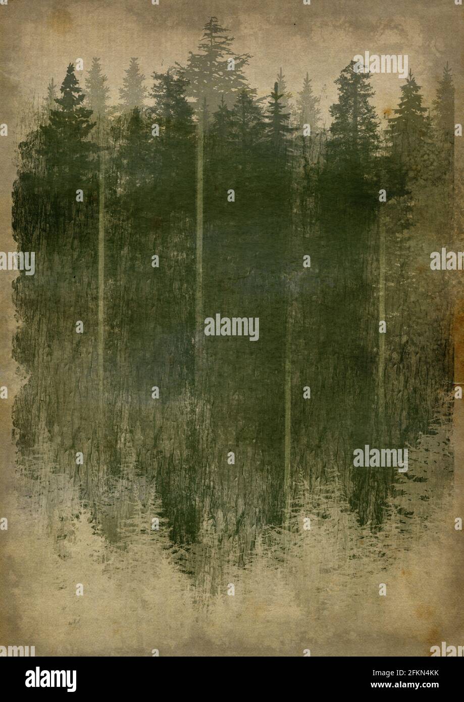 Winter background and pine trees illustration Stock Photo - Alamy