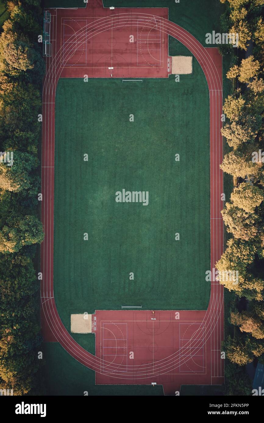 a view from above on a soccer (football) field, playing field