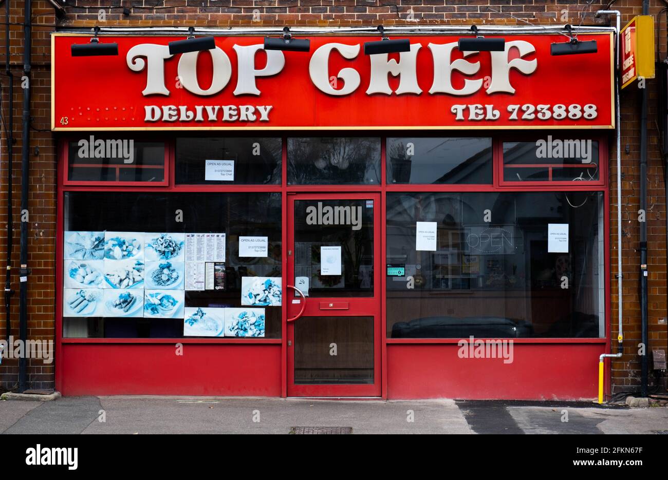 Epsom Surrey London UK, May 02 2021, Top Chef Asian Or Chinese TakeAway Restaurant Closed With No People Stock Photo