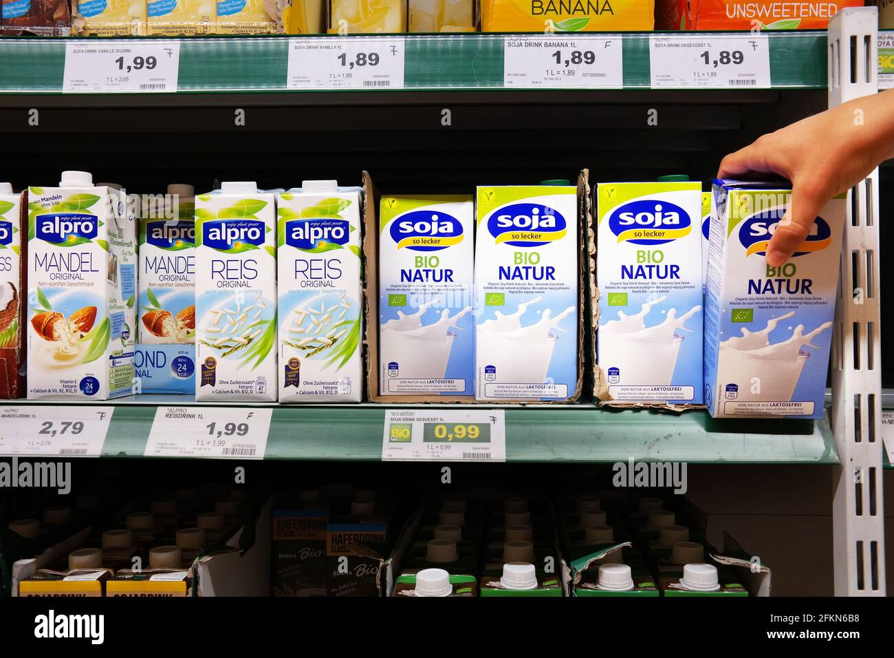 Alternative milk products in a Shop Stock Photo