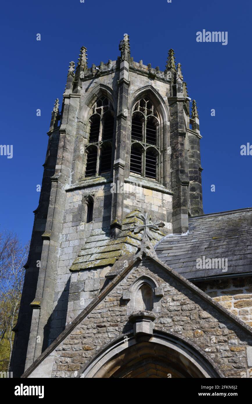 15th-century octagonal tower of All Saints' Church, Sancton, East Yorkshire, England Stock Photo