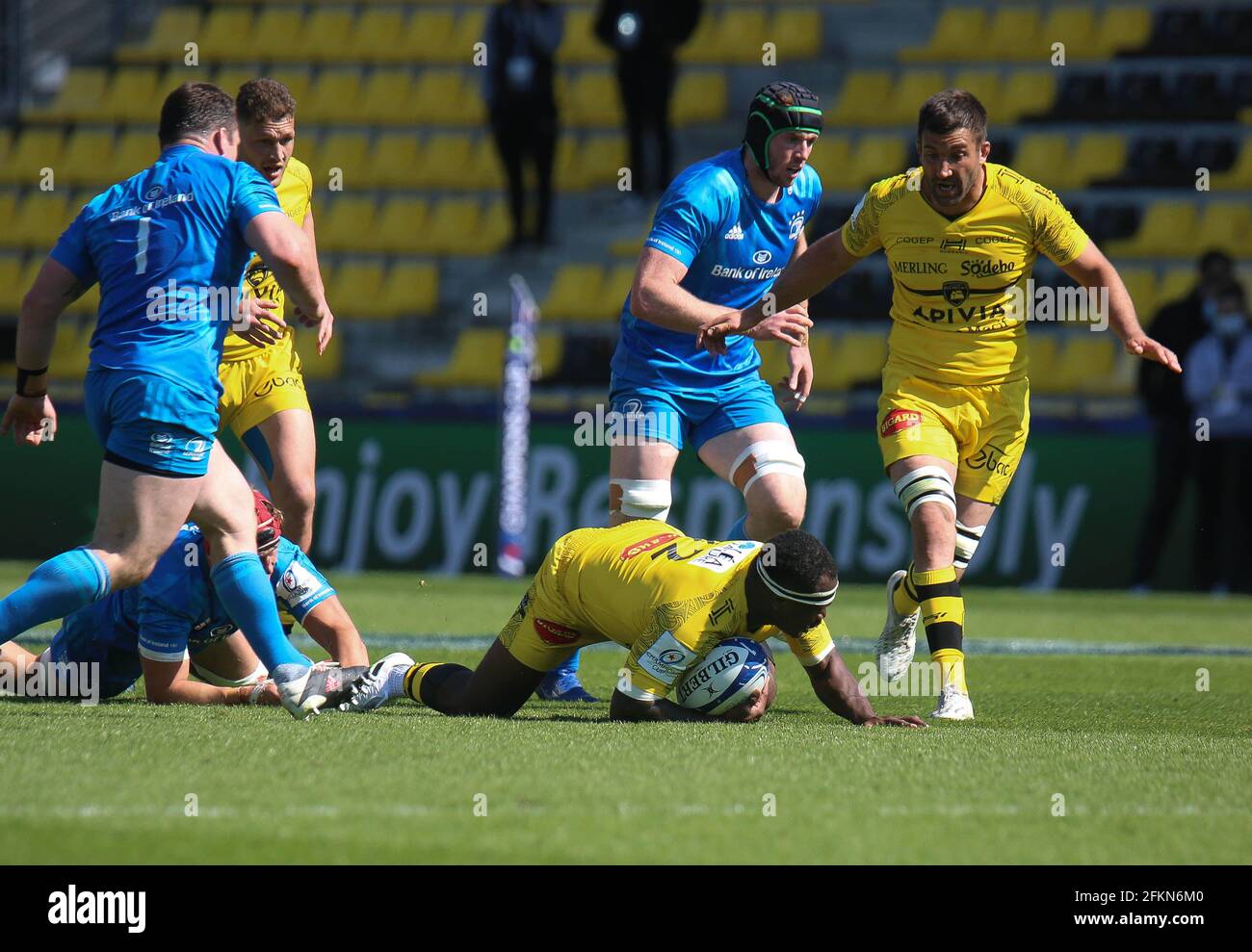 Levani Botia and Romain Sazy of Stade Rochelais during the European Rugby Champions Cup, semi final rugby union match between Stade Rochelais and Leinster Rugby on May 2, 2021 at Marcel Deflandre stadium in La Rochelle, France - Photo Laurent Lairys / DPPI / LiveMedia Stock Photo