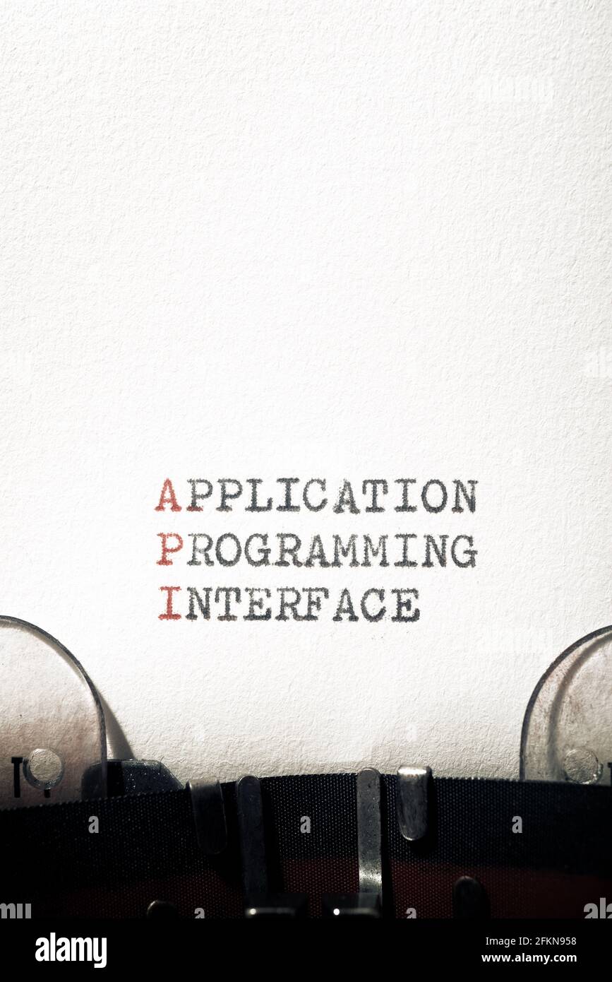 Application programming interface phrase written with a typewriter. Stock Photo