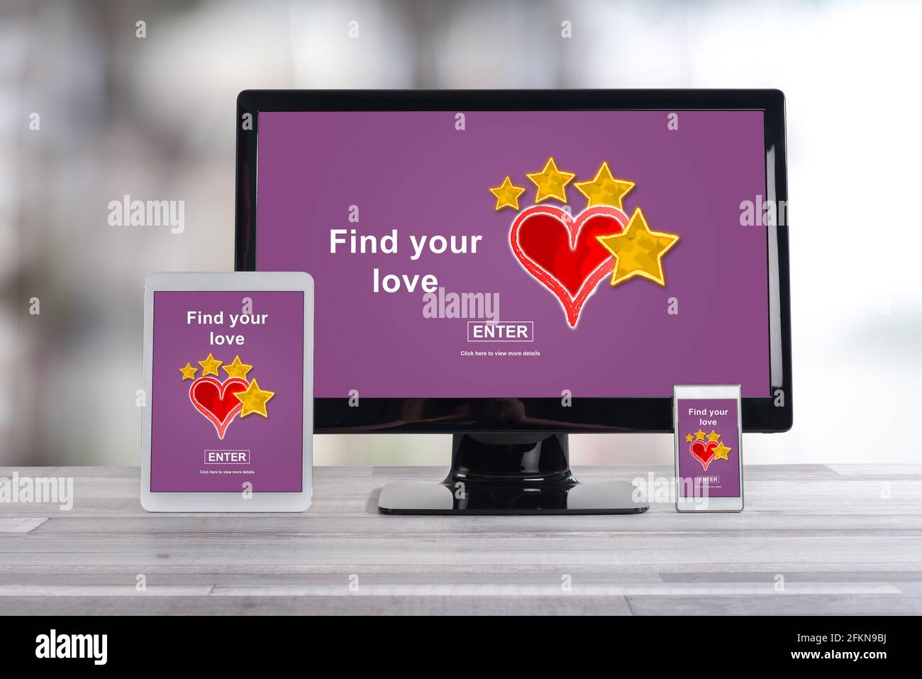 Online dating concept shown on different information technology devices Stock Photo
