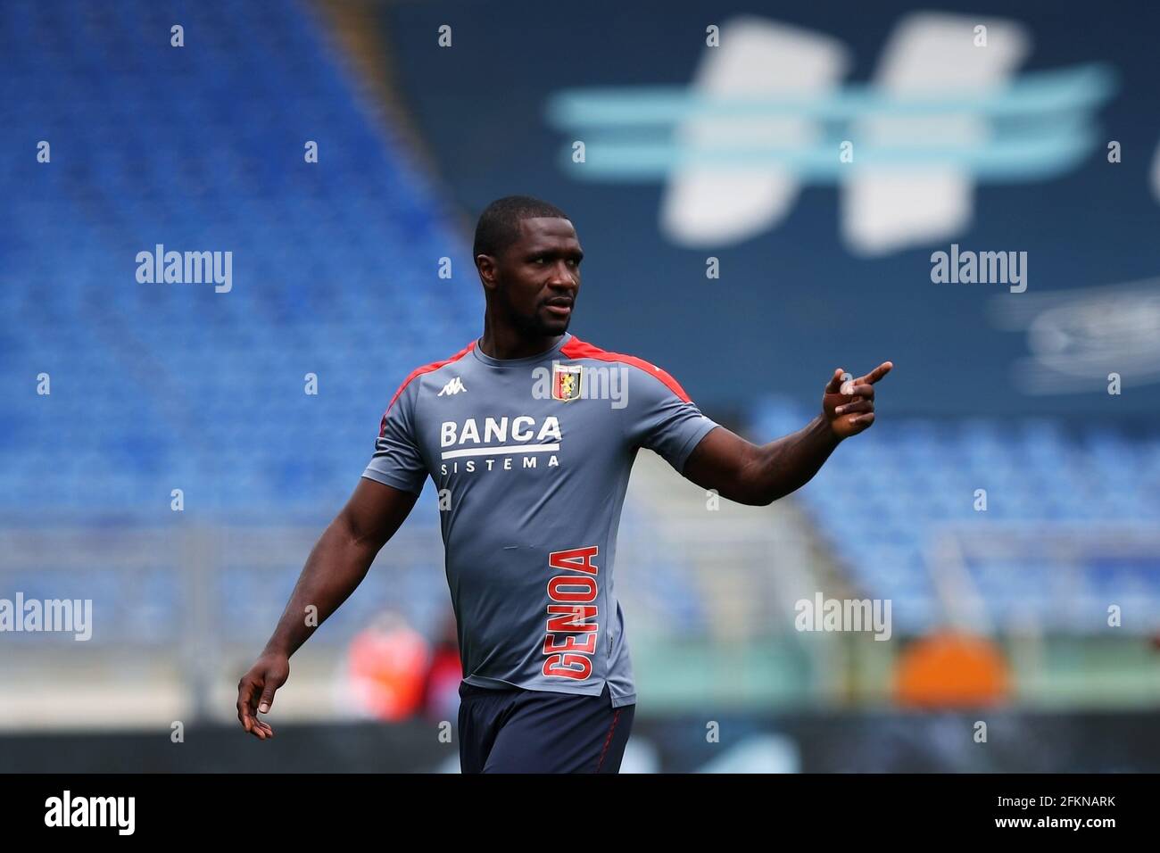Cristian Zapata of Genoa gestures during warm up before the Italian championship Serie A football match between SS Lazio and Genoa CFC on May 2, 2021 at Stadio Olimpico in Rome, Italy - Photo Federico Proietti / DPPI Stock Photo