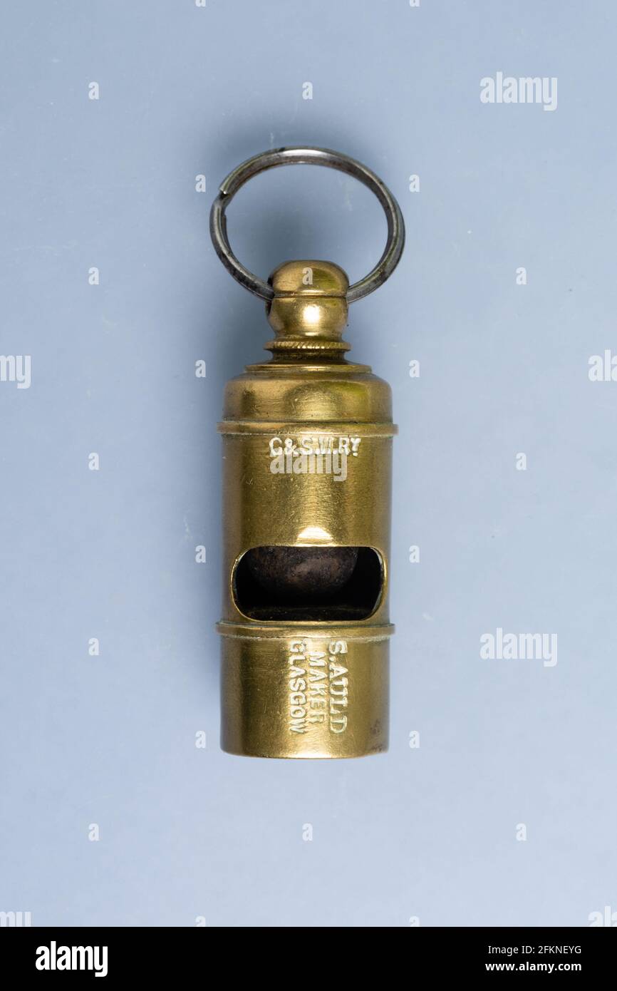 G & S W Railway, Glasgow and South West Railway, brass whistle, made by Samuel Auld and Co., Glasgow. Stock Photo