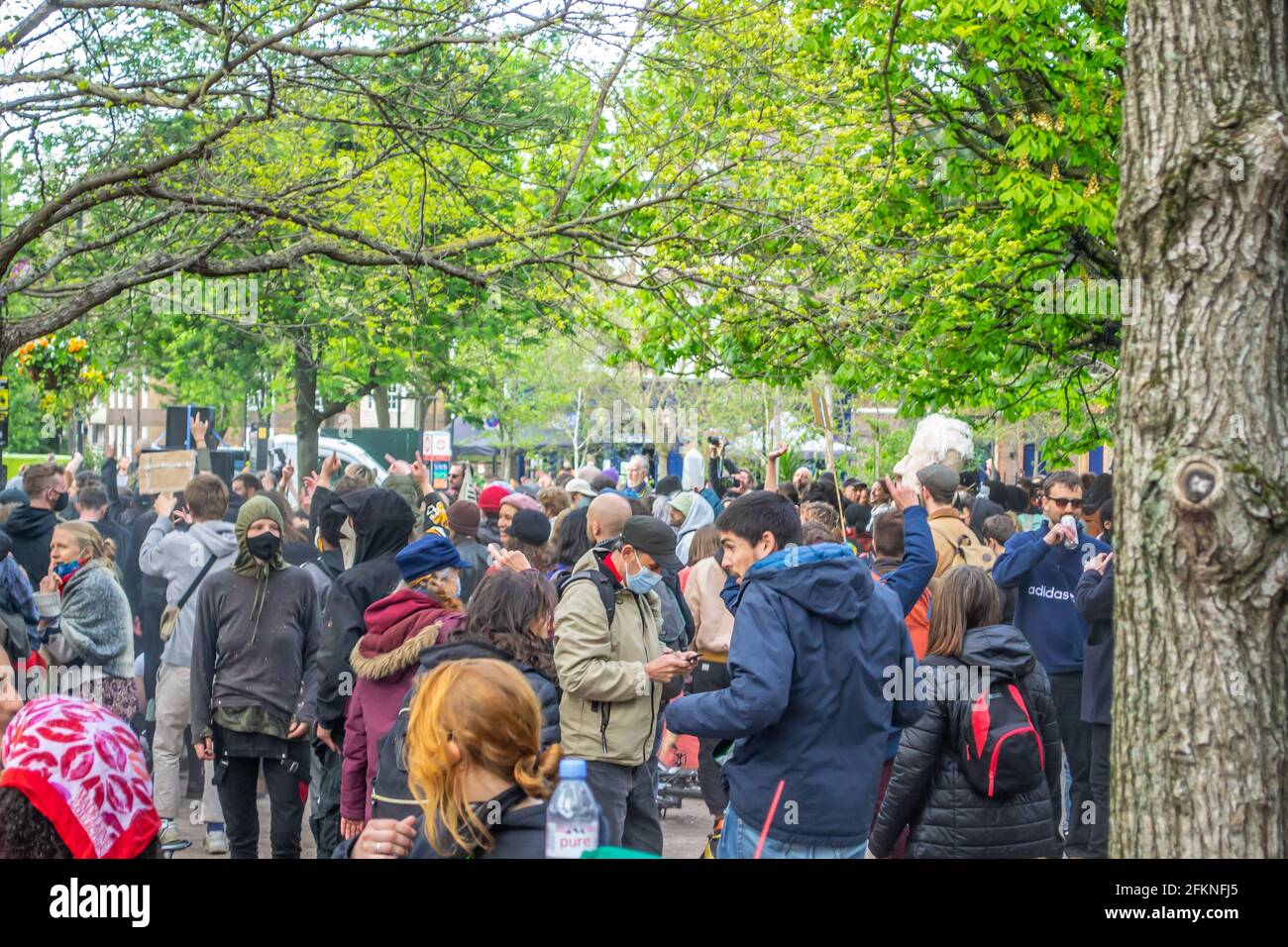 VAUXHALL, LONDON, ENGLAND- 1 May 2021: Protesters at a KILL THE BILL protest in Vauxhall Pleasure Gardens in London Stock Photo