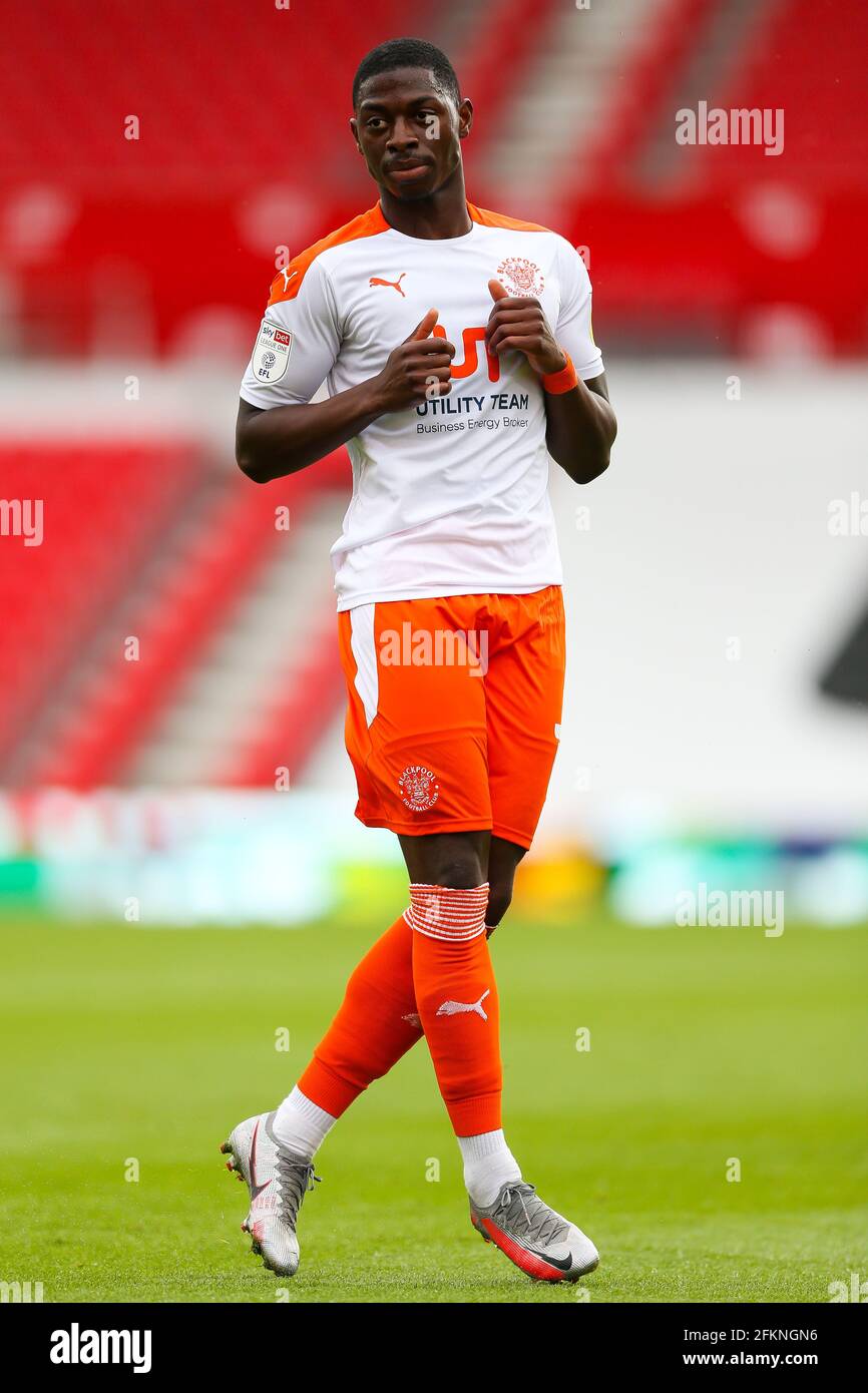 File photo dated 29-08-2020 of Blackpool's Sullay Kaikai. Issue date: Monday May 3, 2021. Stock Photo