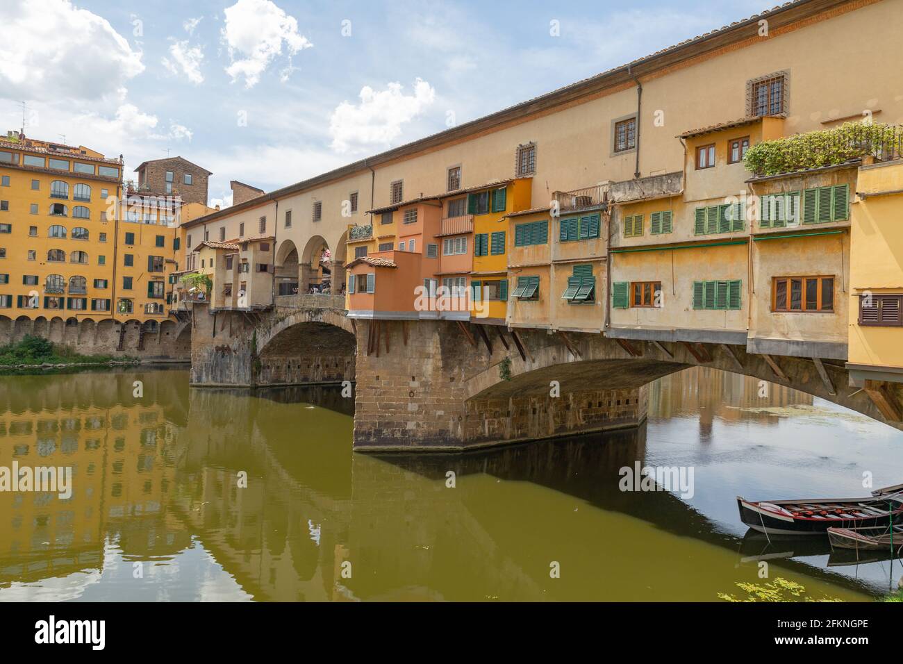 Famous Florence Ponte Vecchio Bridge over River Arno in Summer, Italy Stock Photo