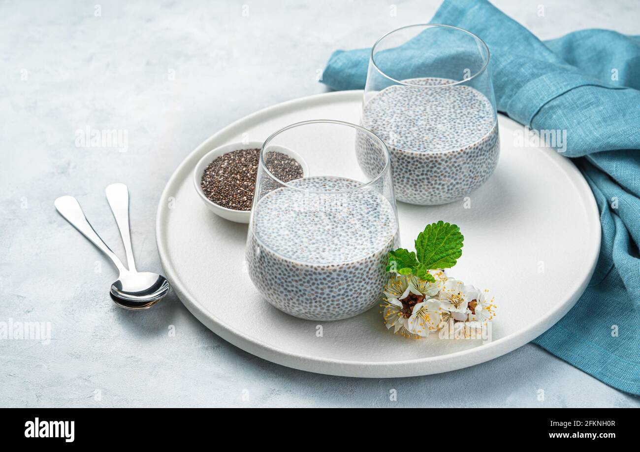 Delicious, delicate, dietary dessert with chia seeds and vegetable milk ...