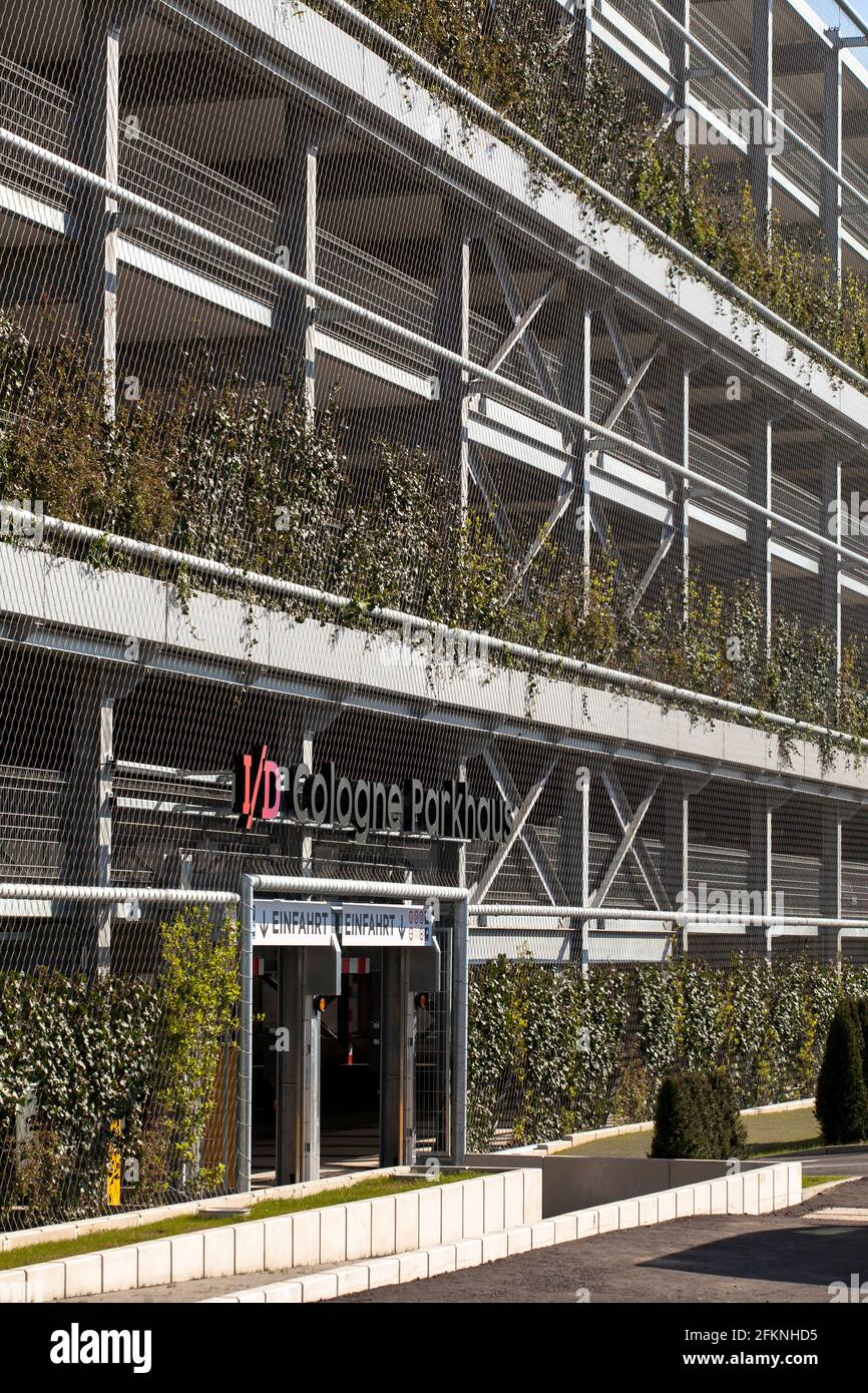 parking garage on Peter-Huppertz street in the I/D Cologne quarter in the district Muelheim, the facade is planted with about 5000 plants on 2000 squa Stock Photo