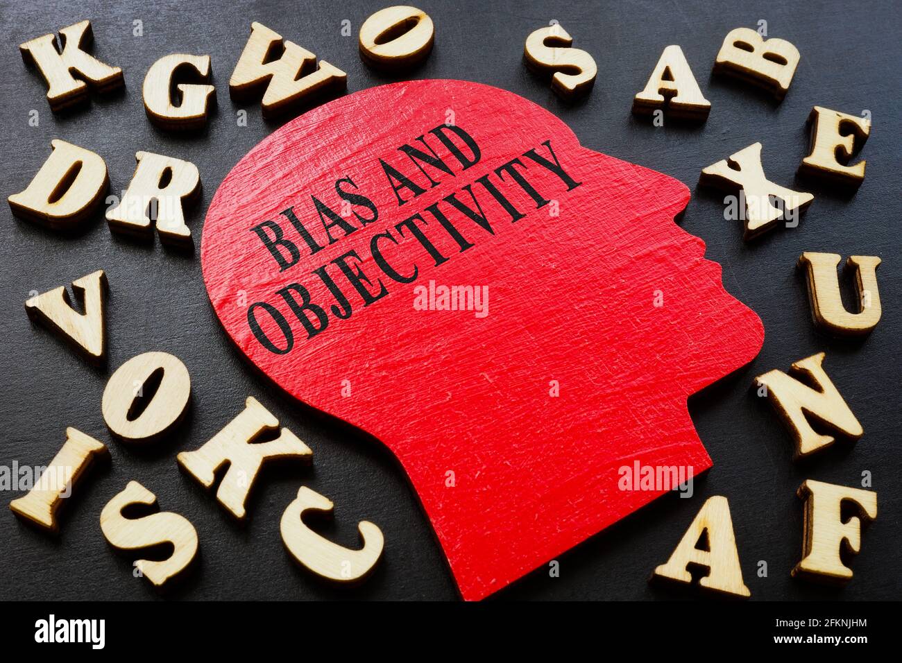 Words bias and objectivity on the head shape and letters. Stock Photo