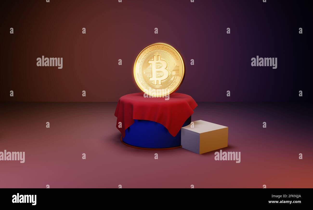 3D Render, Golden coins digital currency, Bitcoin, BTC, Cryptocurrency ...
