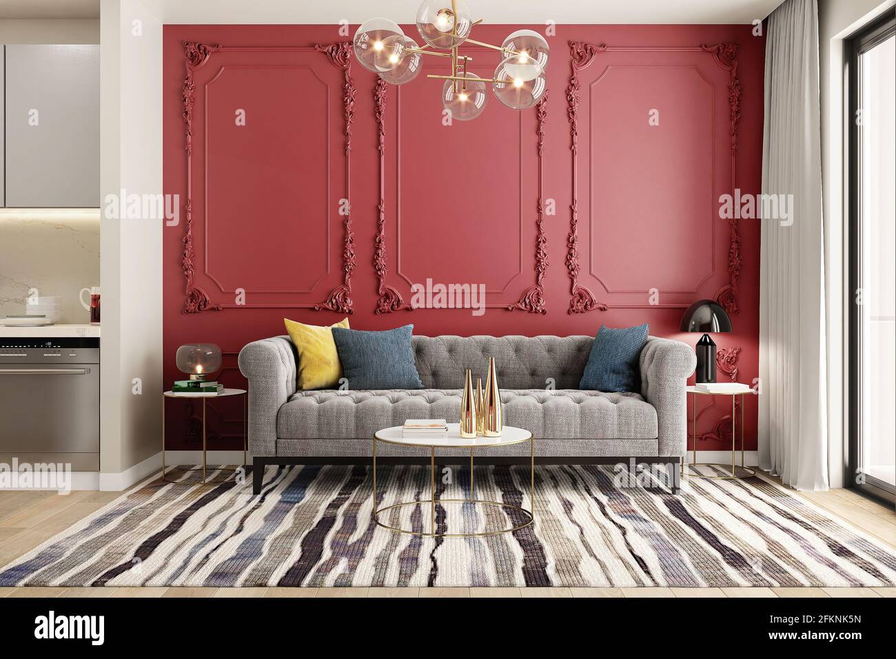 Modern Interior Design Of Hall Living Room With Staircase 3d Rendering Stock Photo Alamy