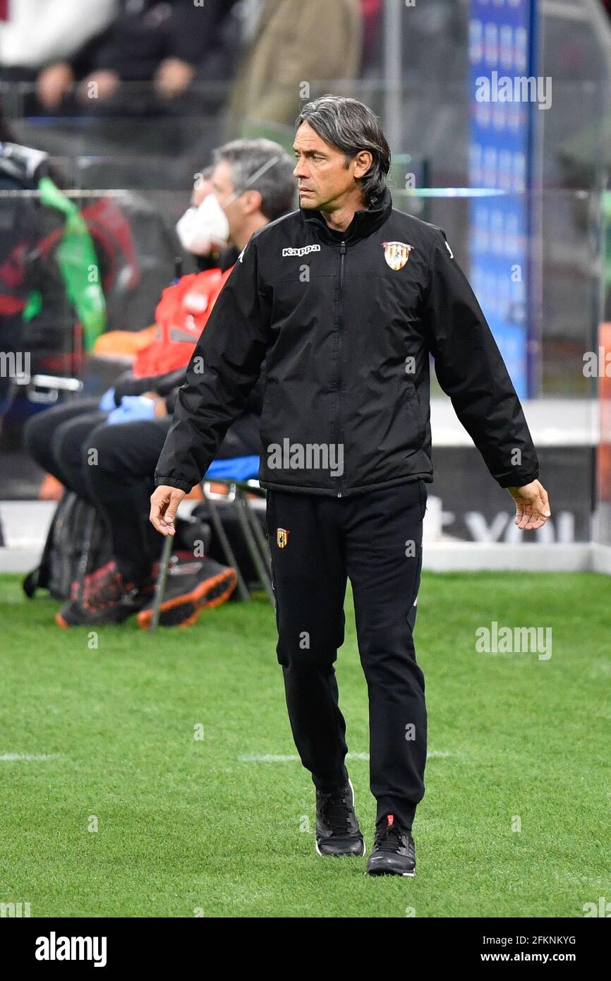 Milano, Italy. 01st, May 2021. Head coach Filippo Inzaghi of Benevento seen in the Serie A match between AC Milan and Benevento at San Siro in Milano. (Photo credit: Gonzales Photo - Tommaso Fimiano). Stock Photo