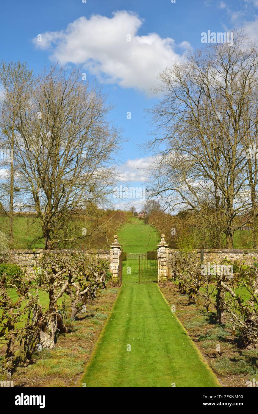 Rear gates and path at Cranborne Manor, Dorset Stock Photo