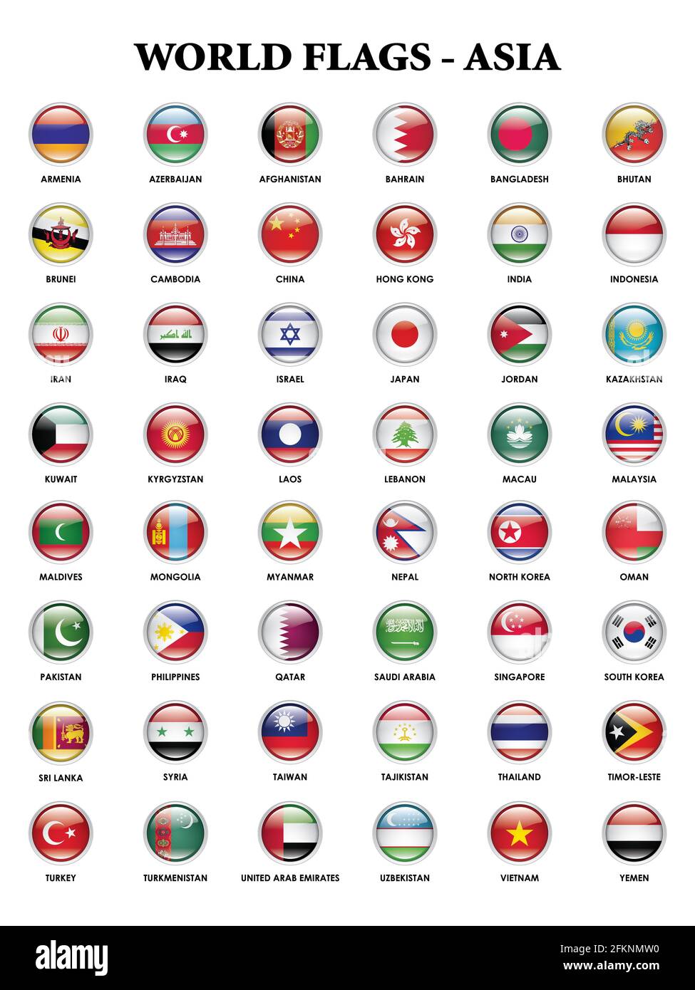 Alphabetical country flags for the continent of Asia Stock Photo