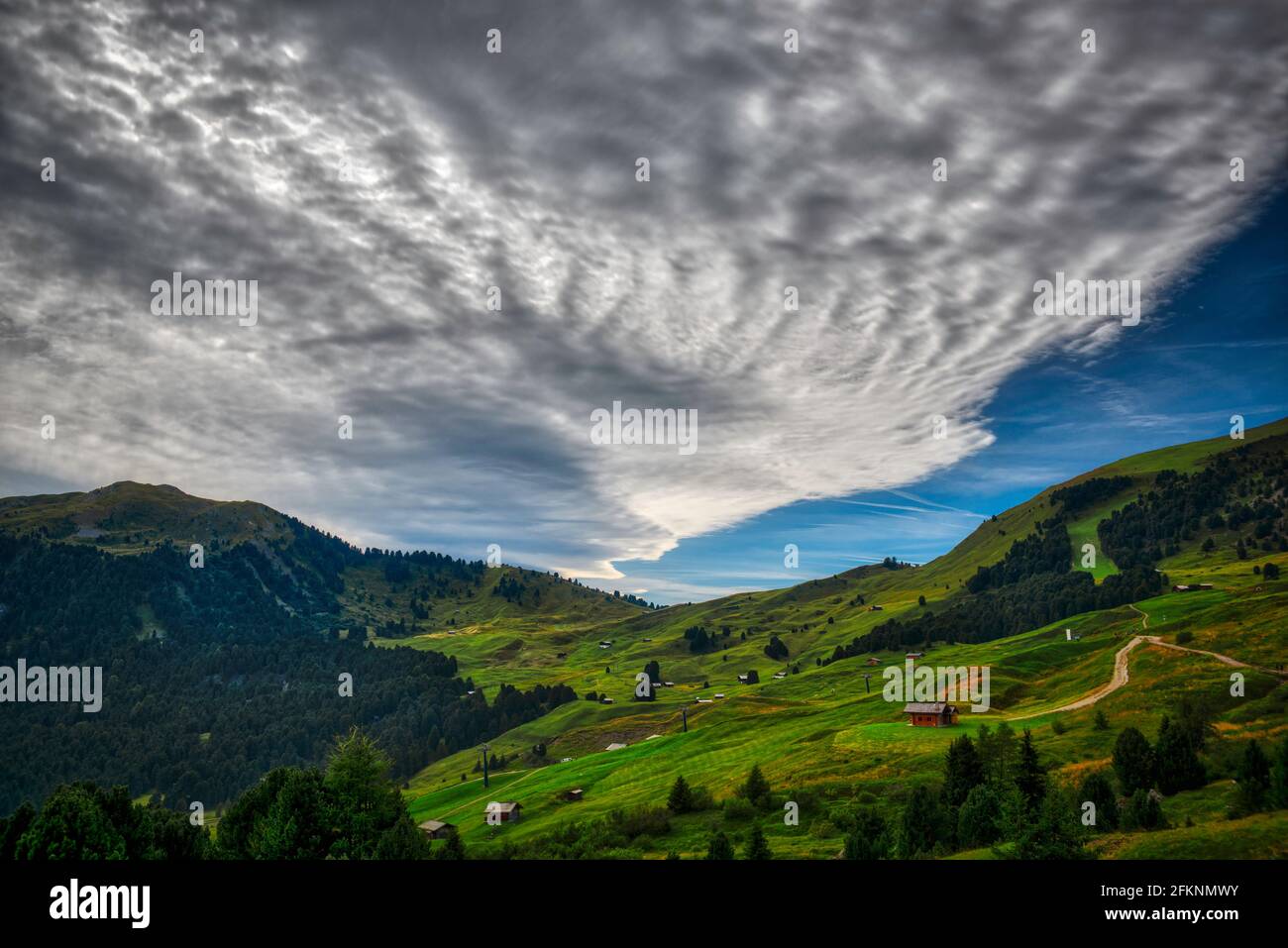 Landscape of Gardena Valley, near the famous Mount Seceda in the Dolomites Stock Photo