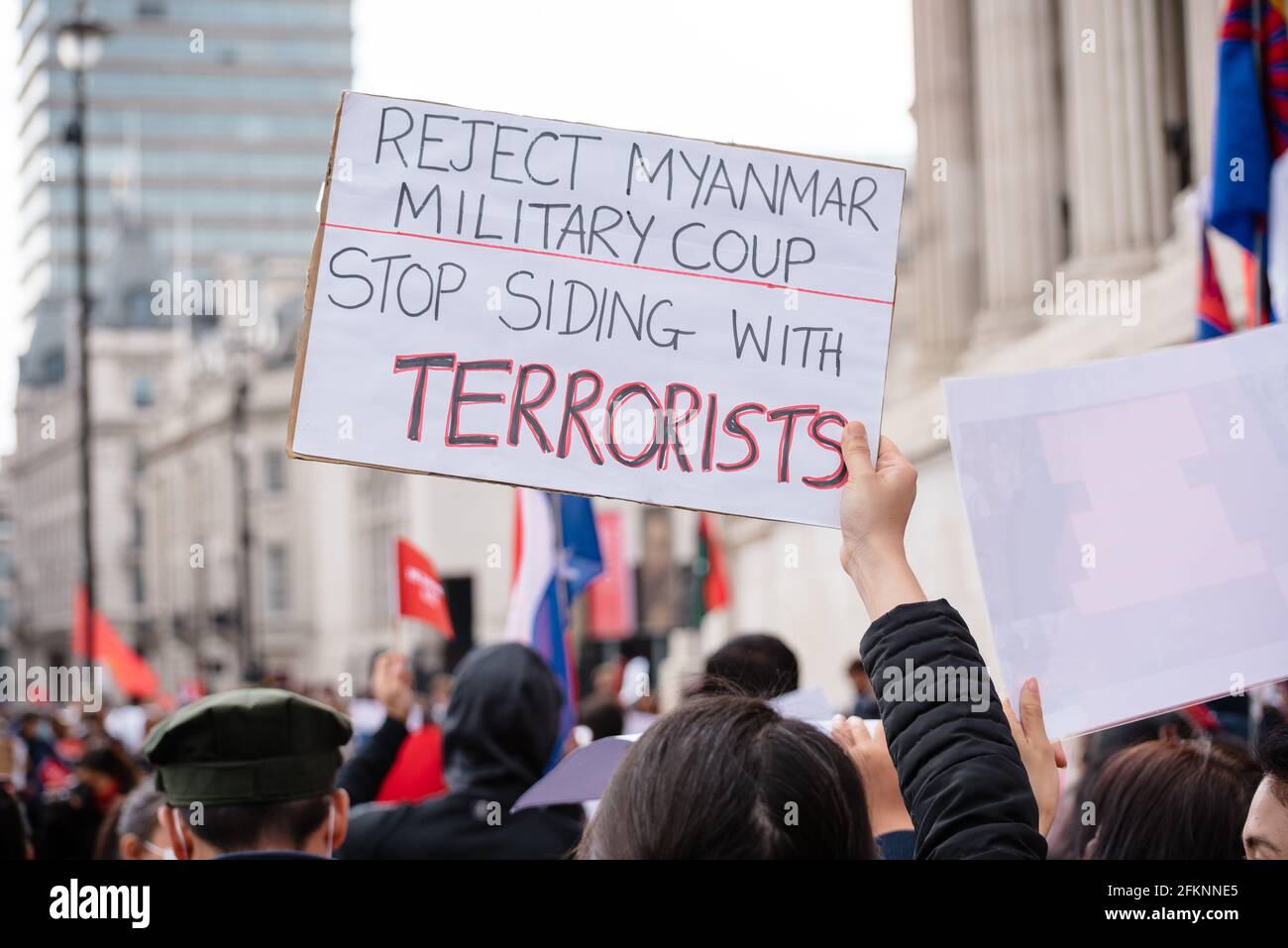 London, UK. 2 May 2021. Global Myanmar protest against the military government in Myanmar and in favor of the National Unity Government Stock Photo