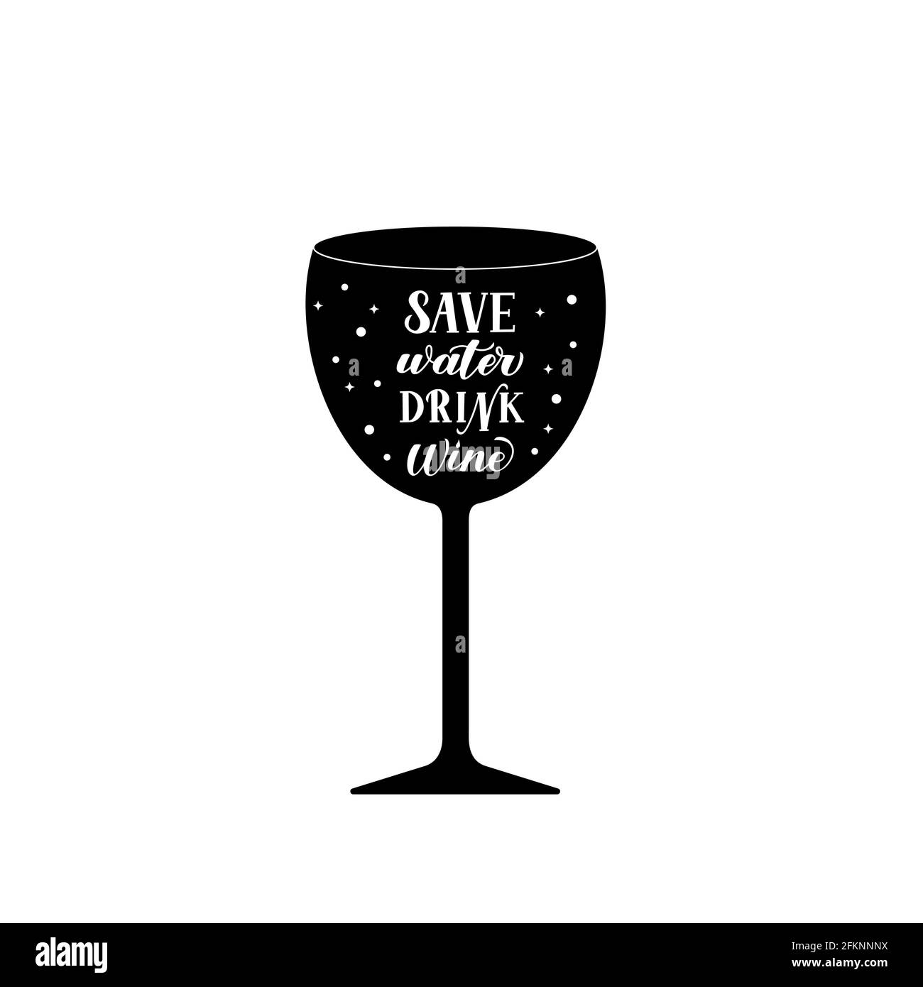 Save water drink wine hand lettering on glass. Drinking quote typography poster. Funny slogan for winery or restaurant. Easy to edit vector template f Stock Vector