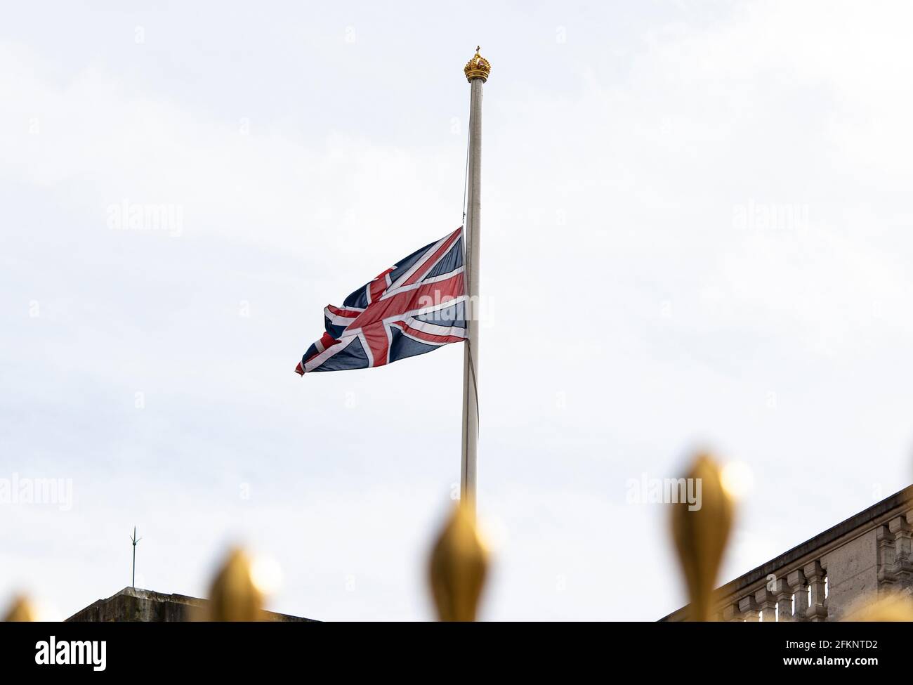 Flag flies at half mast over Buckingham Palace in Central London, after